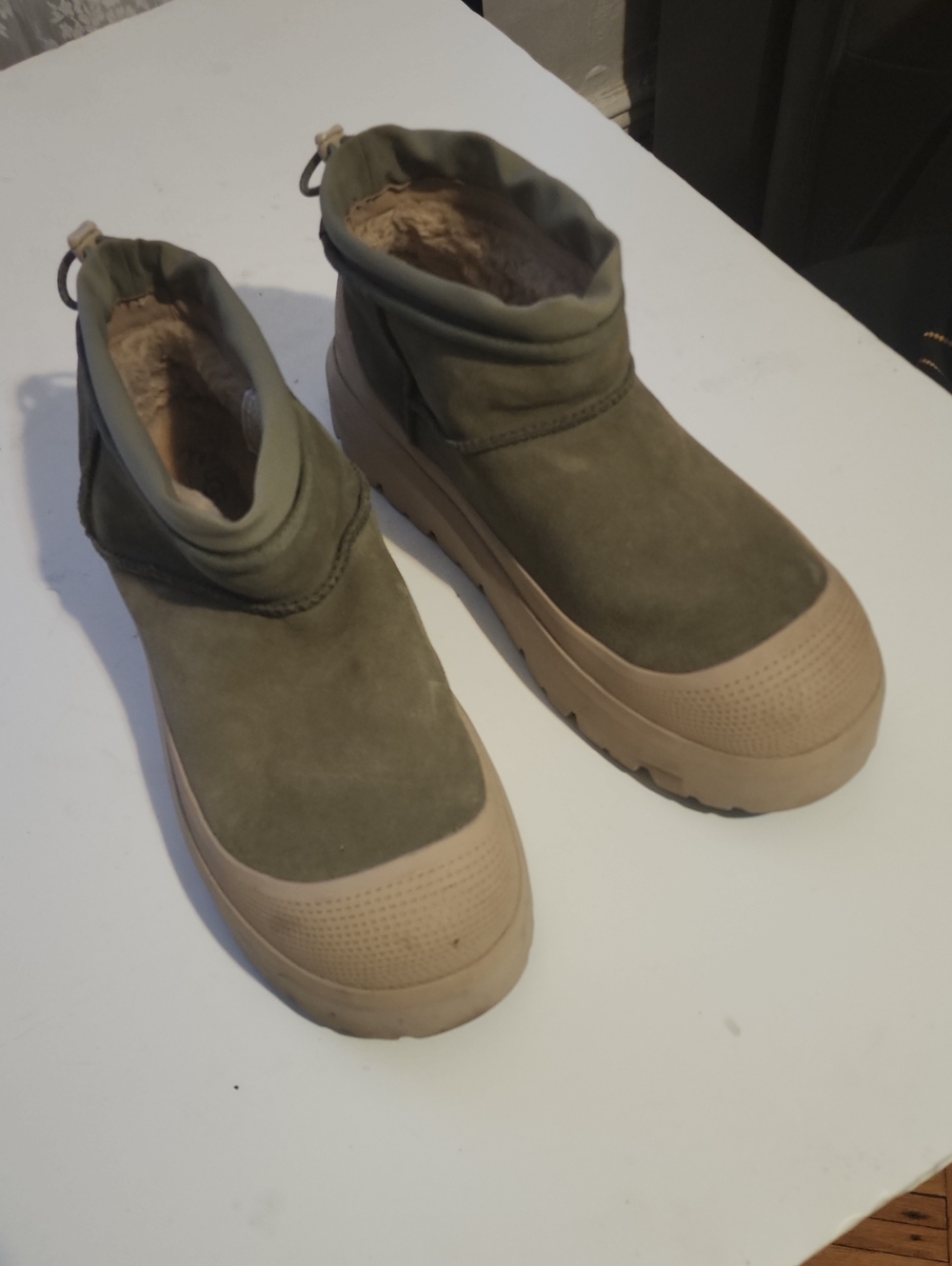 UGG Olive Green and Tan Slip-On Winter Boots.  In Exelent Condition Like New